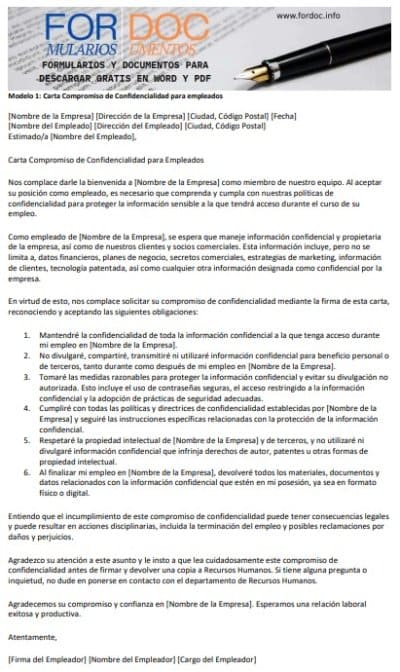 Modelo 1 Carta Compromiso de Confidencialidad para empleados - fordoc.info