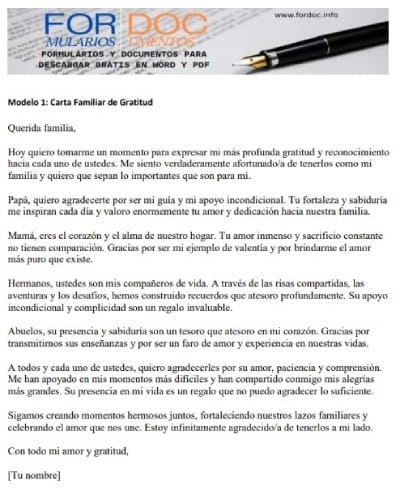 Modelo 1 Carta Familiar de Gratitud - fordoc.info
