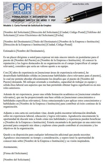 Modelo 1 Carta Formal de Solicitud de Empleo - fordoc.info