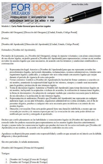 Modelo 1 Carta Poder General para Asuntos Legales fordoc.info
