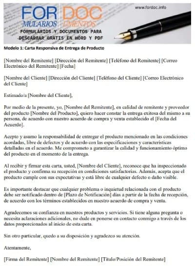 Modelo 1 Carta Responsiva de Entrega de Producto - fordoc.info