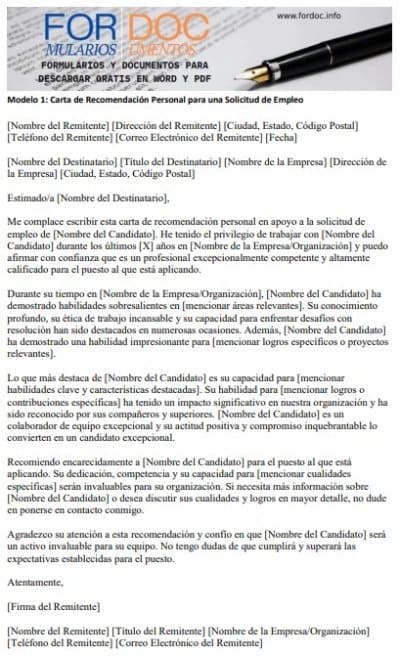 Modelo 1 Carta de Recomendación Personal para una Solicitud de Empleo - fordoc.info