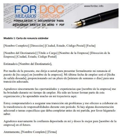 Modelo 1 Carta de renuncia estándar - fordoc.info