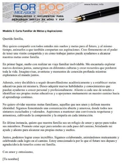 Modelo 2 Carta Familiar de Metas y Aspiraciones - fordoc.info