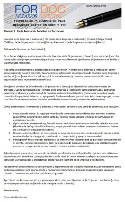 Modelo 2 Carta Formal de Solicitud de Patrocinio - fordoc.info