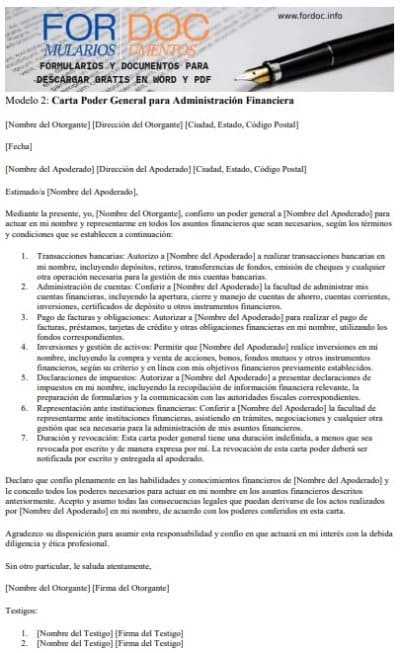 Modelo 2 Carta Poder General para Administración Financiera fordoc.info