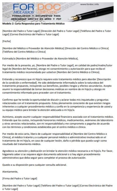 Modelo 2 Carta Responsiva para Tratamiento Médico - fordoc.info