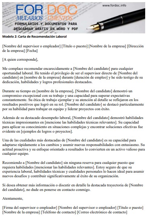 Modelo 2 Carta de Recomendación Laboral - fordoc.info