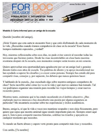 Modelo 2 Carta informal para un amigo de la escuela - fordoc.info