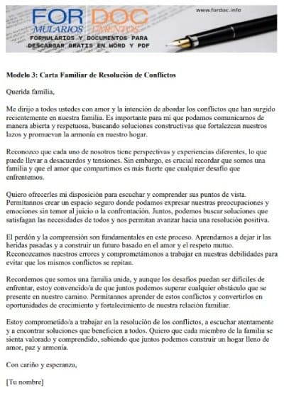 Modelo 3 Carta Familiar de Resolución de Conflictos - fordoc.info
