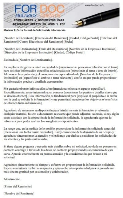 Modelo 3 Carta Formal de Solicitud de Información - fordoc.info