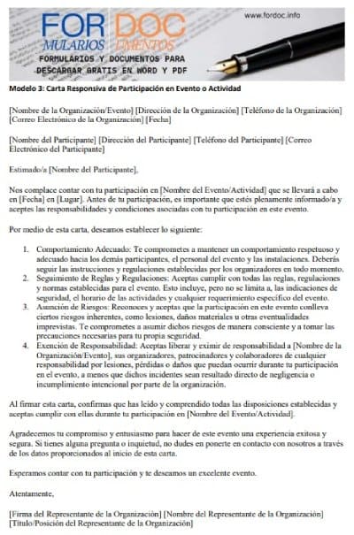 Modelo 3 Carta Responsiva de Participación en Evento o Actividad - fordoc.info