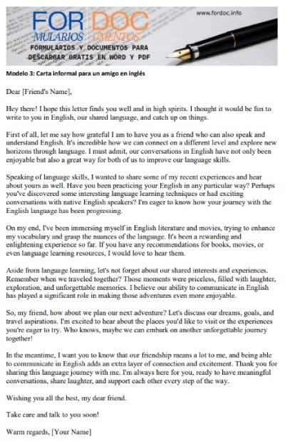 Modelo 3 Carta informal para un amigo en inglés - fordoc.info
