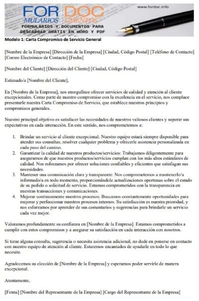 Modelo 1 Carta Compromiso de Servicio General - fordoc.info