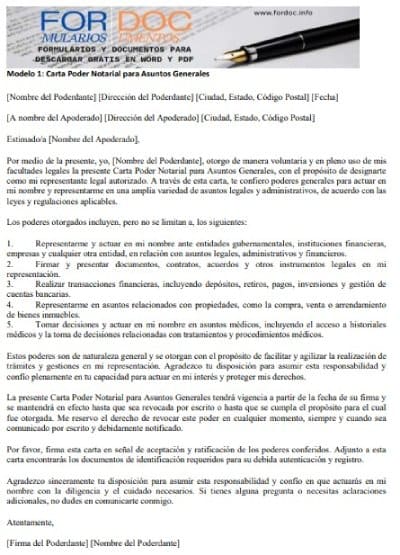 Modelo 1 Carta Poder Notarial para Asuntos Generales - fordoc.info