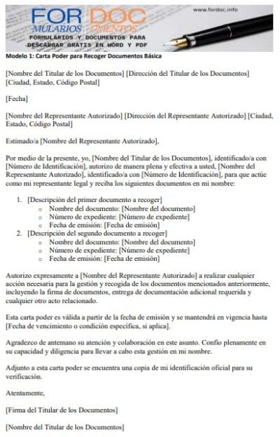 Modelo 1 Carta Poder para Recoger Documentos Básica - fordoc.info