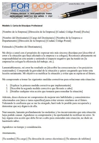 Modelo 1 Carta de Disculpas Profesional - fordoc.info