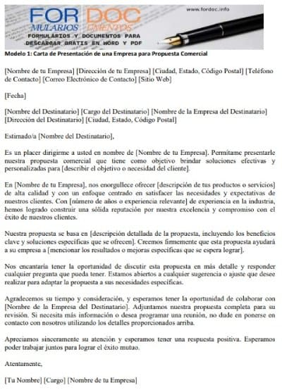 Modelo 1 Carta de Presentación de una Empresa para Propuesta Comercial - fordoc.info