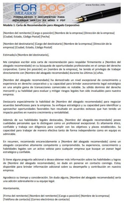Modelo 1 Carta de Recomendación para Abogado Corporativo - fordoc.info