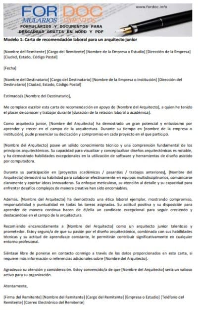 Modelo 1 Carta de recomendación laboral para un arquitecto junior - fordoc.info