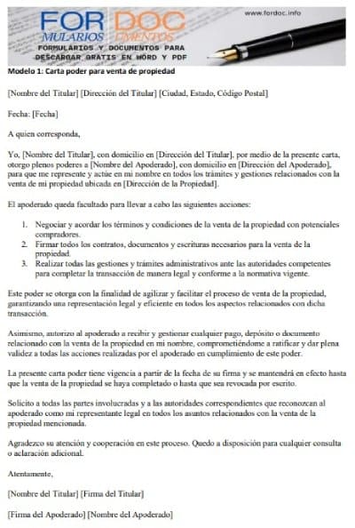 Carta poder para trámites de vivienda para venta de propiedad - fordoc