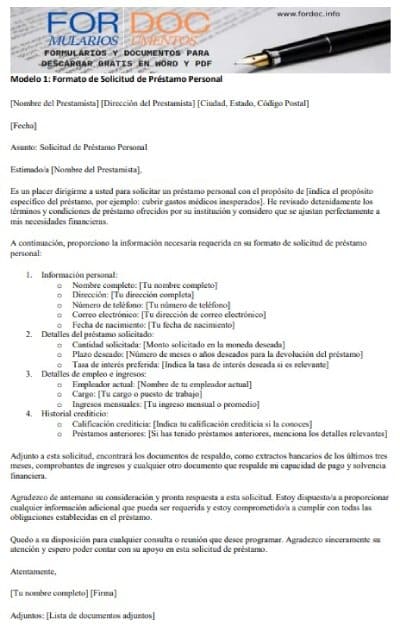 Modelo 1 Formato de Solicitud de Préstamo Personal - fordoc.info