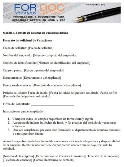 Modelo 1 Formato de Solicitud de Vacaciones Básico - fordoc.info