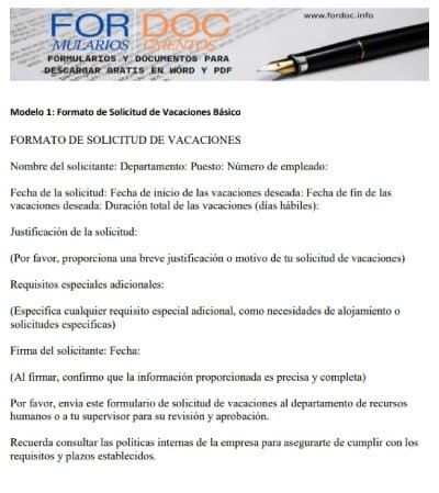 Modelo 1 Formato de Solicitud de Vacaciones Básico - fordoc.info