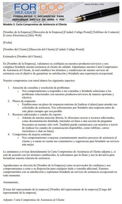 Modelo 2 Carta Compromiso de Asistencia al Cliente - fordoc.info