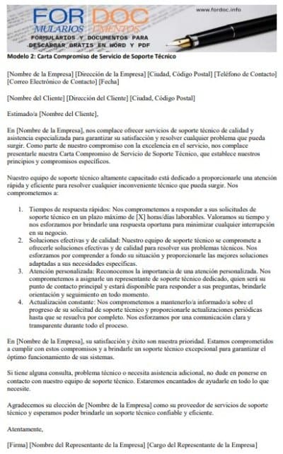 Modelo 2 Carta Compromiso de Servicio de Soporte Técnico - fordoc.info