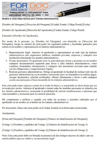 Modelo 2 Carta Poder General para Trámites Administrativos - fordoc.info