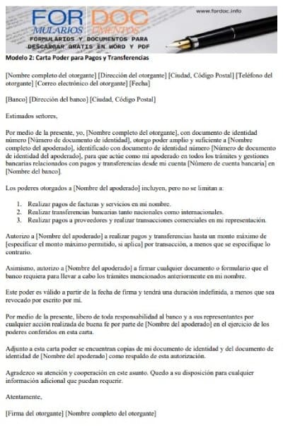 Modelo 2 Carta Poder para Pagos y Transferencias - fordoc.info