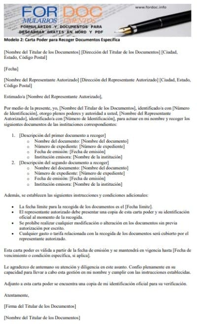 Modelo 2 Carta Poder para Recoger Documentos Específica - fordoc.info