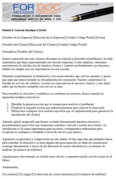 Modelo 2 Carta de Disculpas a Cliente - fordoc.info
