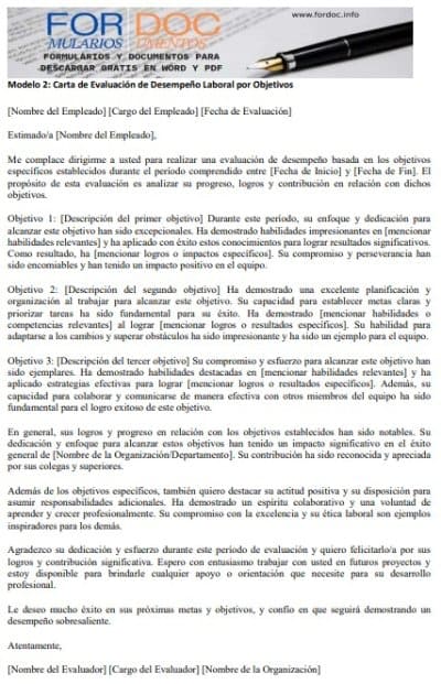 Modelo 2 Carta de Evaluación de Desempeño Laboral por Objetivos - fordoc.info