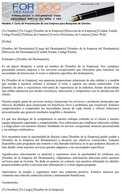 Modelo 2 Carta de Presentación de una Empresa para Búsqueda de Clientes - fordoc.info