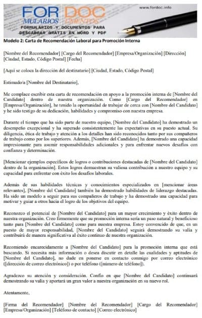 Modelo 2 Carta de Recomendación Laboral para Promoción Interna - fordoc.info