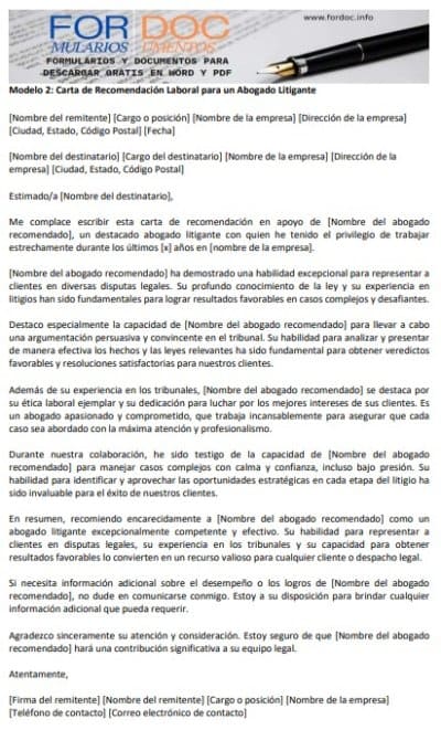 Modelo 2 Carta de Recomendación Laboral para un Abogado Litigante - fordoc.info