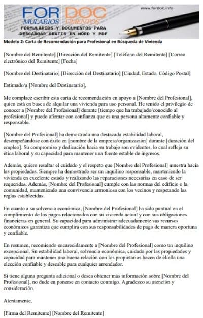 Modelo 2 Carta de Recomendación para Profesional en Búsqueda de Vivienda - fordoc.info