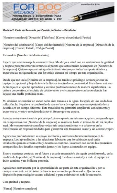 Modelo 2 Carta de Renuncia por Cambio de Sector - Detallado - fordoc.info