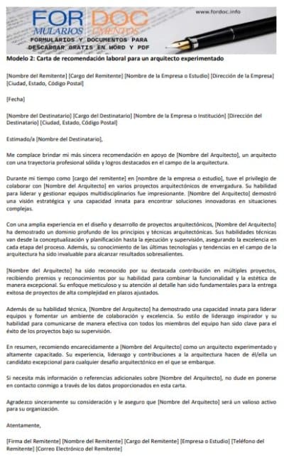 Modelo 2 Carta de recomendación laboral para un arquitecto experimentado - fordoc.info