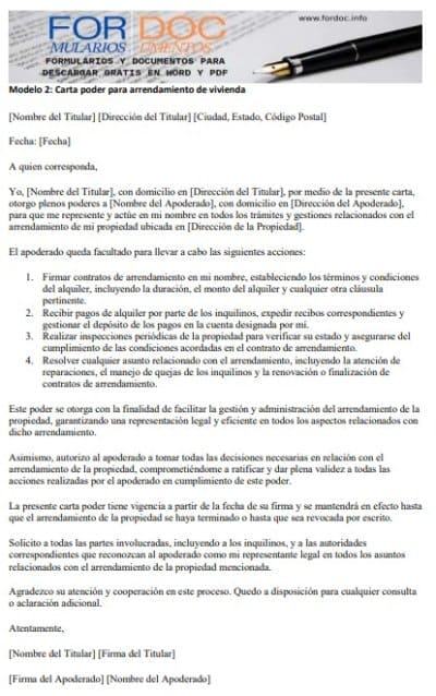 Modelo 2 Carta poder para arrendamiento de vivienda - fordoc.info