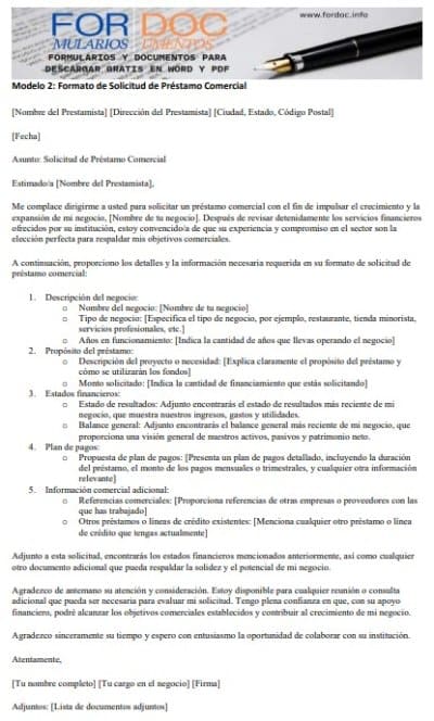 Modelo 2 Formato de Solicitud de Préstamo Comercial - fordoc.info