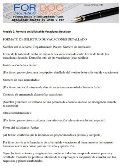 Modelo 2 Formato de Solicitud de Vacaciones Detallado - fordoc.info