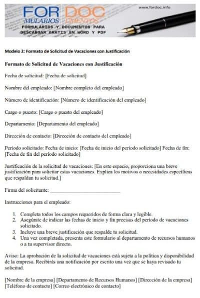 Modelo 2 Formato de Solicitud de Vacaciones con Justificación - fordoc.info