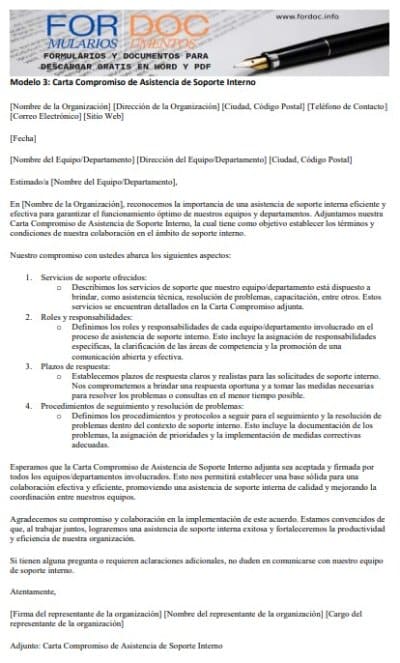 Modelo 3 Carta Compromiso de Asistencia de Soporte Interno - fordoc.info