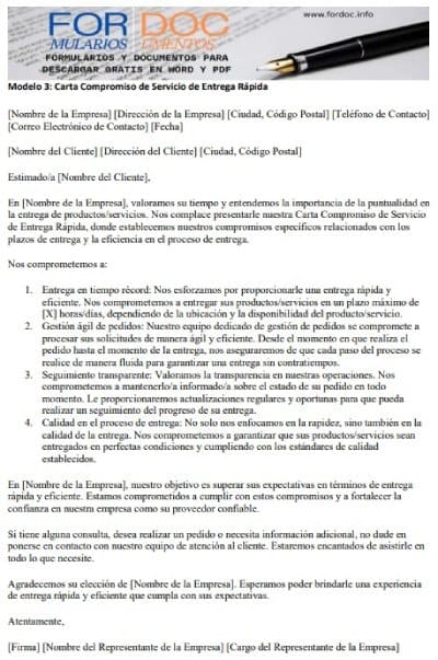 Modelo 3 Carta Compromiso de Servicio de Entrega Rápida - fordoc.info
