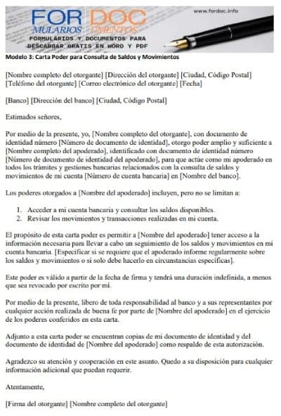Modelo 3 Carta Poder para Consulta de Saldos y Movimientos - fordoc.info
