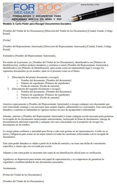 Modelo 3 Carta Poder para Recoger Documentos Duradera - fordoc.info