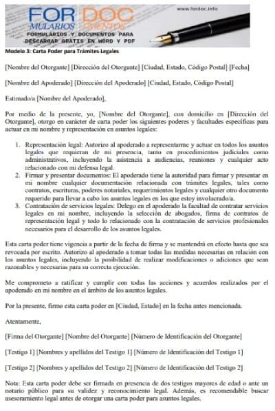 Modelo 3 Carta Poder para Trámites Legales - fordoc.info